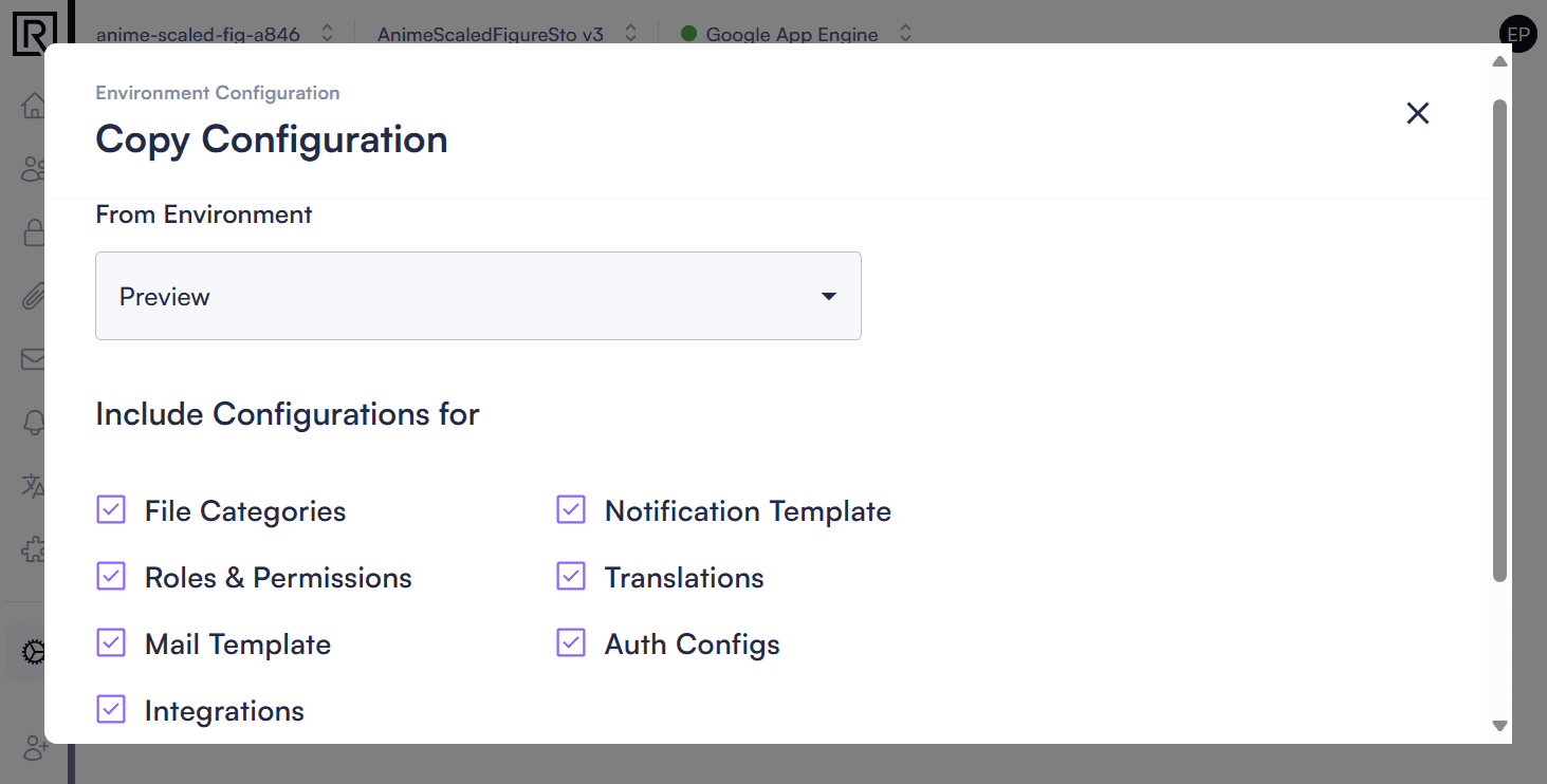 copy env configuration