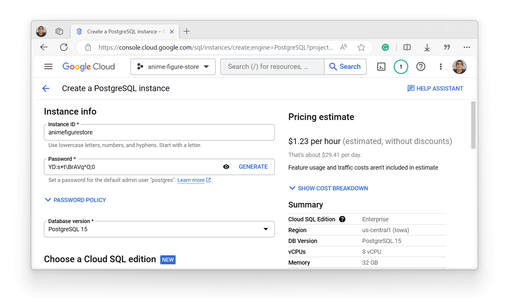 PostgreSQL instance configuration