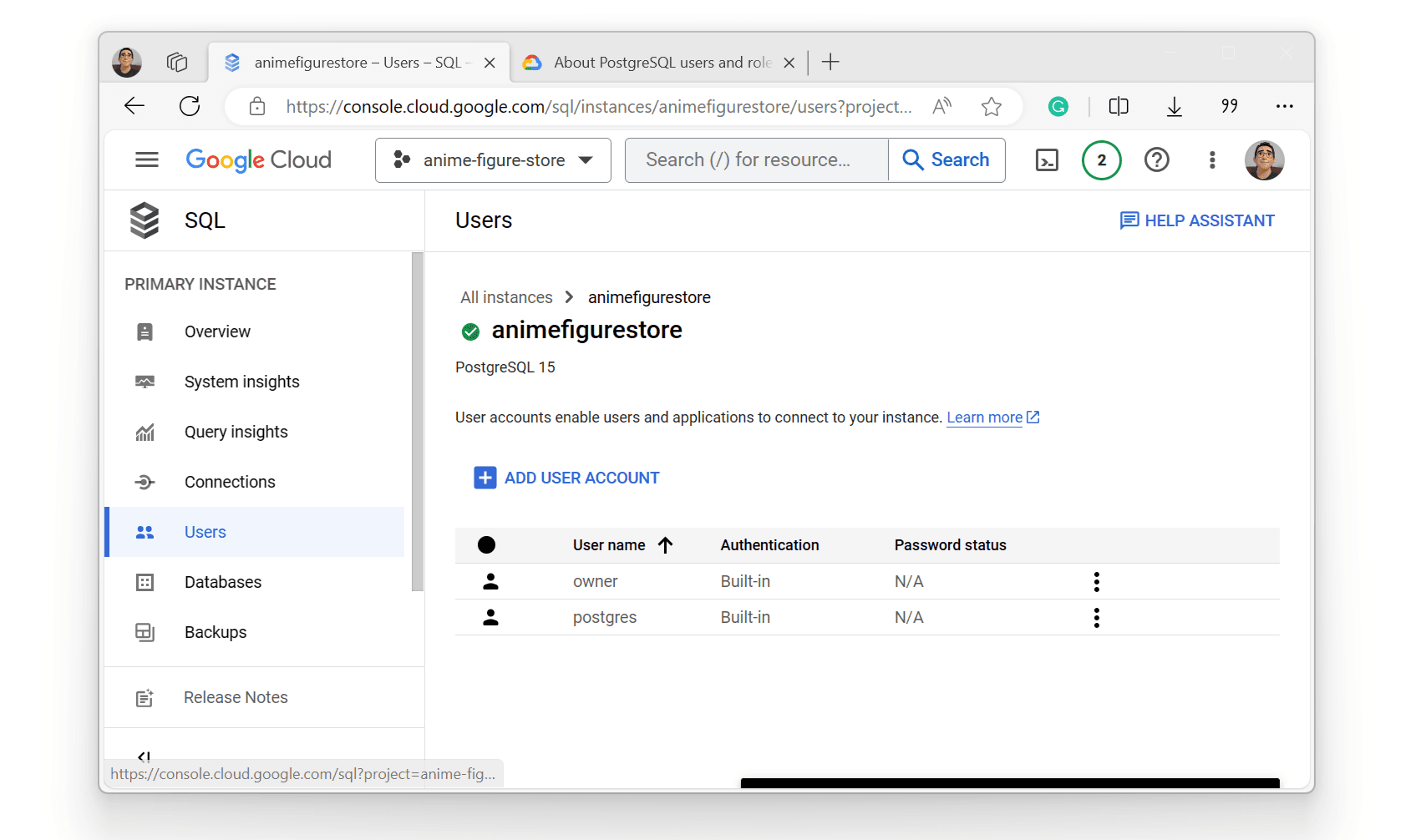 postgresql users