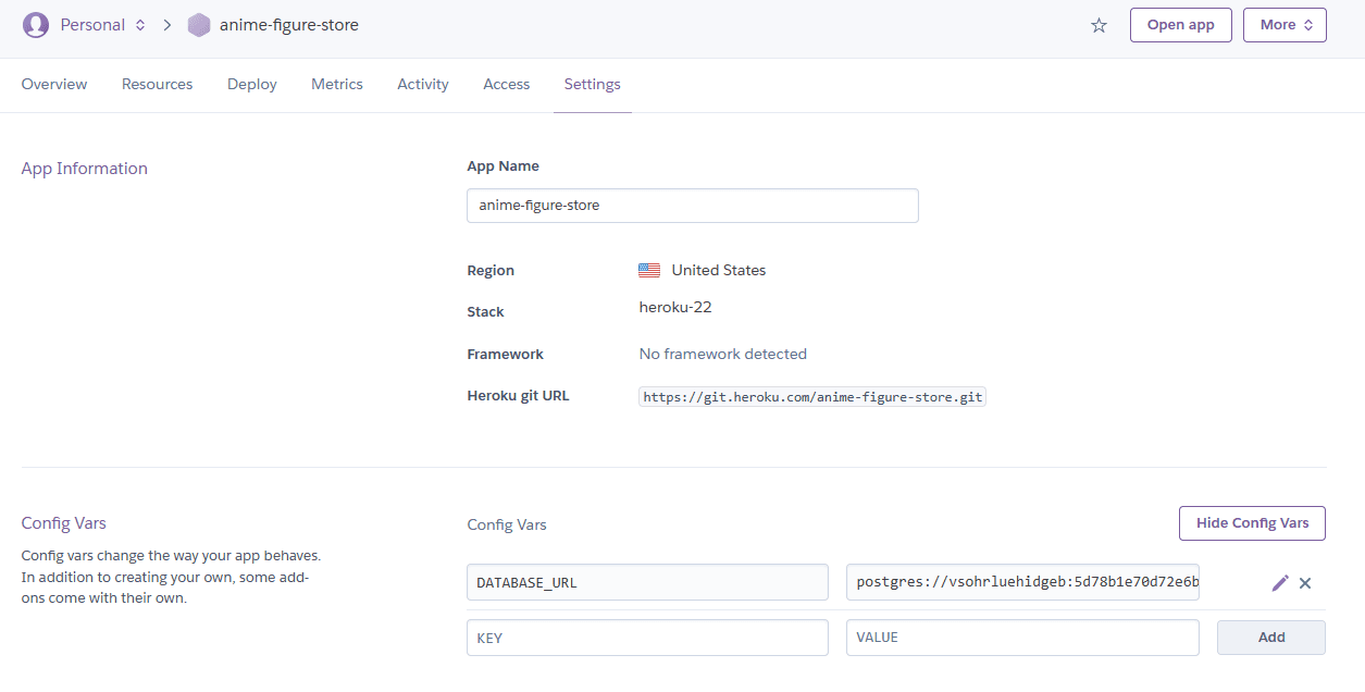 PostgreSQL Heroku env