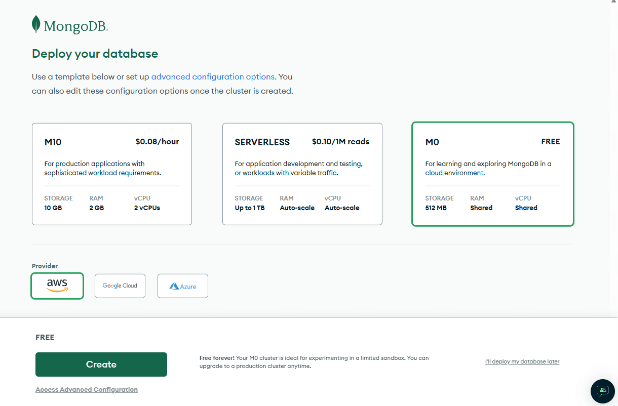 new mongodb database